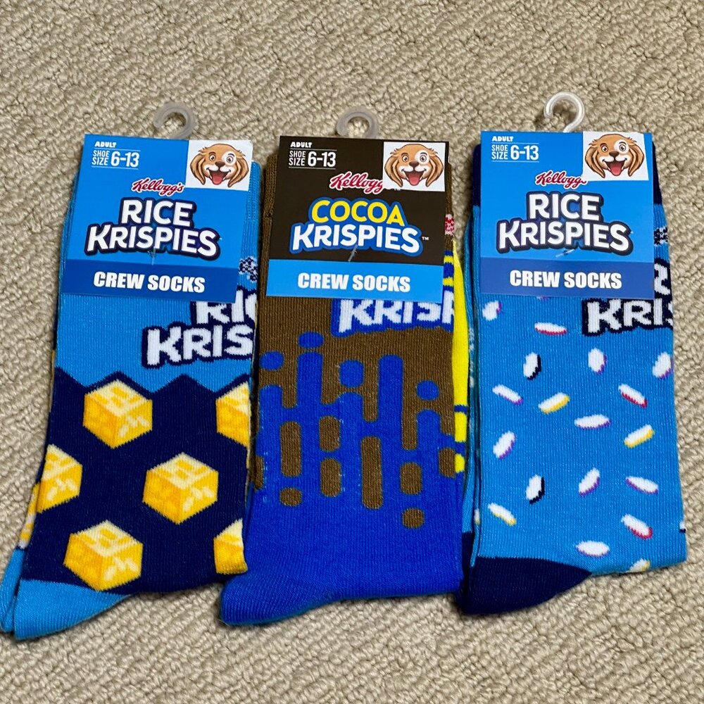 3 Kellogg's Rice Krispies New Novelty Crew Socks Size 6-12/13 - Men's/Women's -